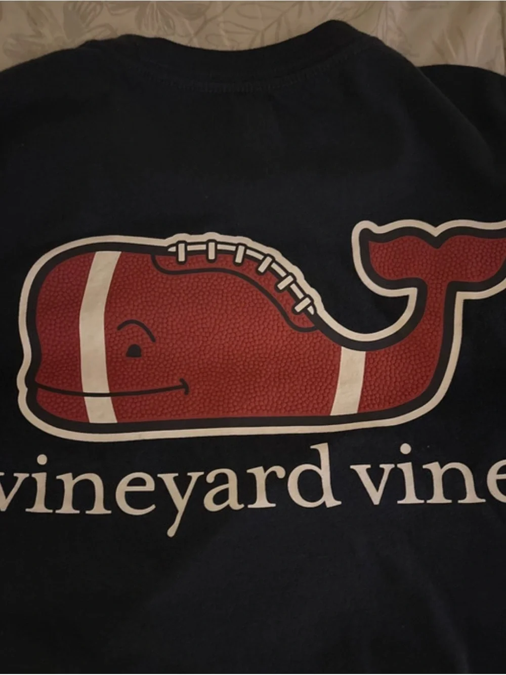 Vineyard Vines Navy Long Sleeve Tee with Football Whale Graphic